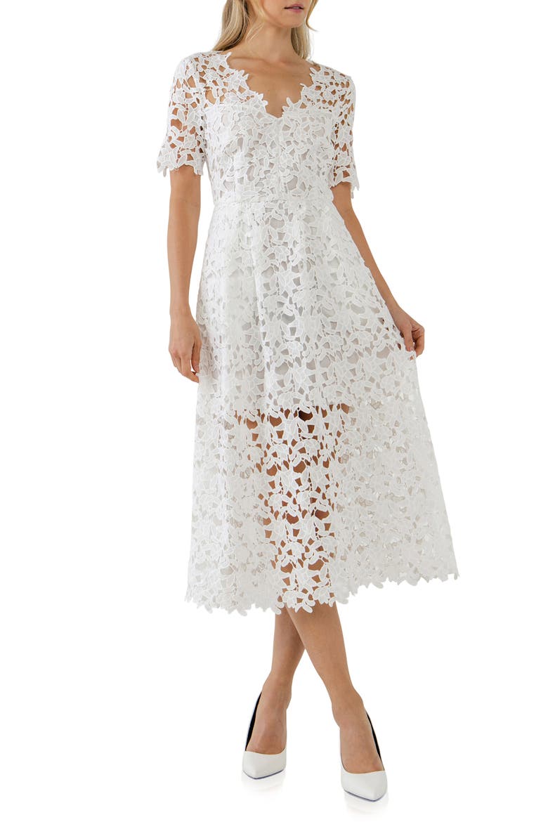 Allover Lace Midi Dress, Main, color, WHITE