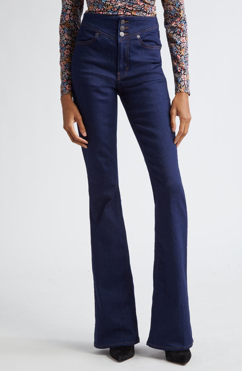 Veronica Beard Beverly High Waist Skinny Flare Jeans, Main, color, Washed Oxford