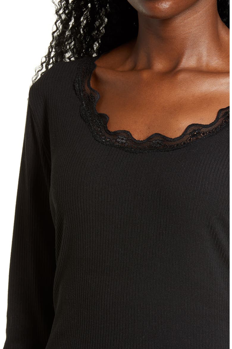 Long Sleeve Scoop Neck Crop Top, Alternate, color, BLACK