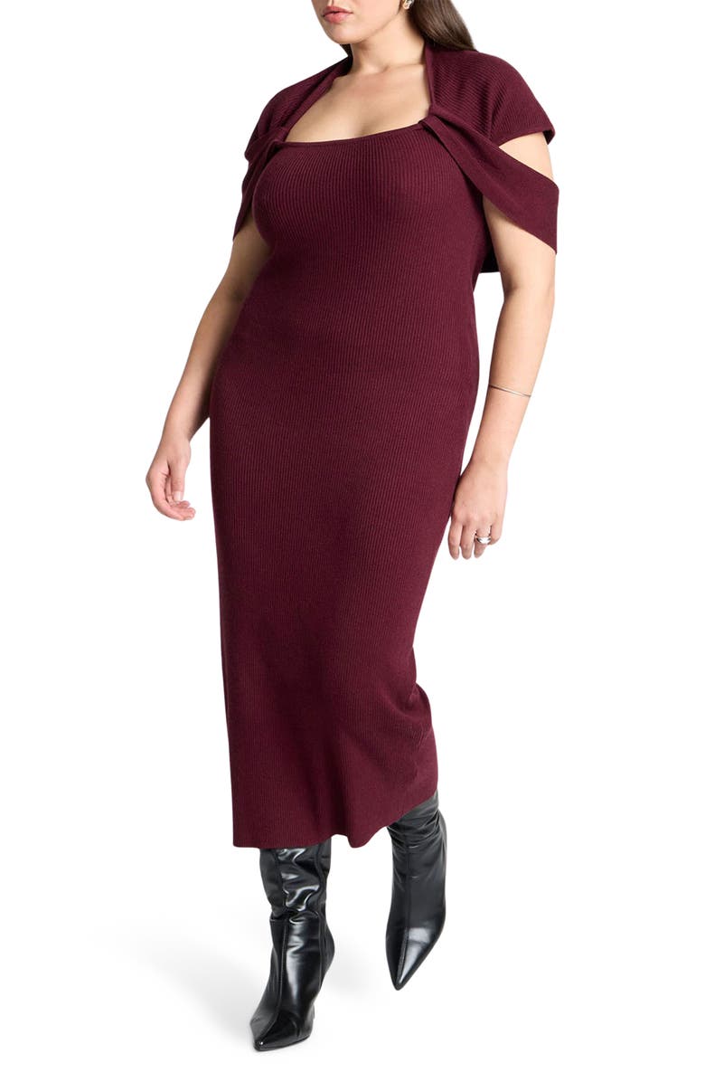 ELOQUII Rib Cape Sweater Dress, Main, color, 