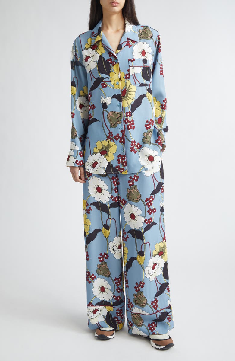 Marni Melodia Floral Satin Pajama Pants, Alternate, color, Mfb31sky