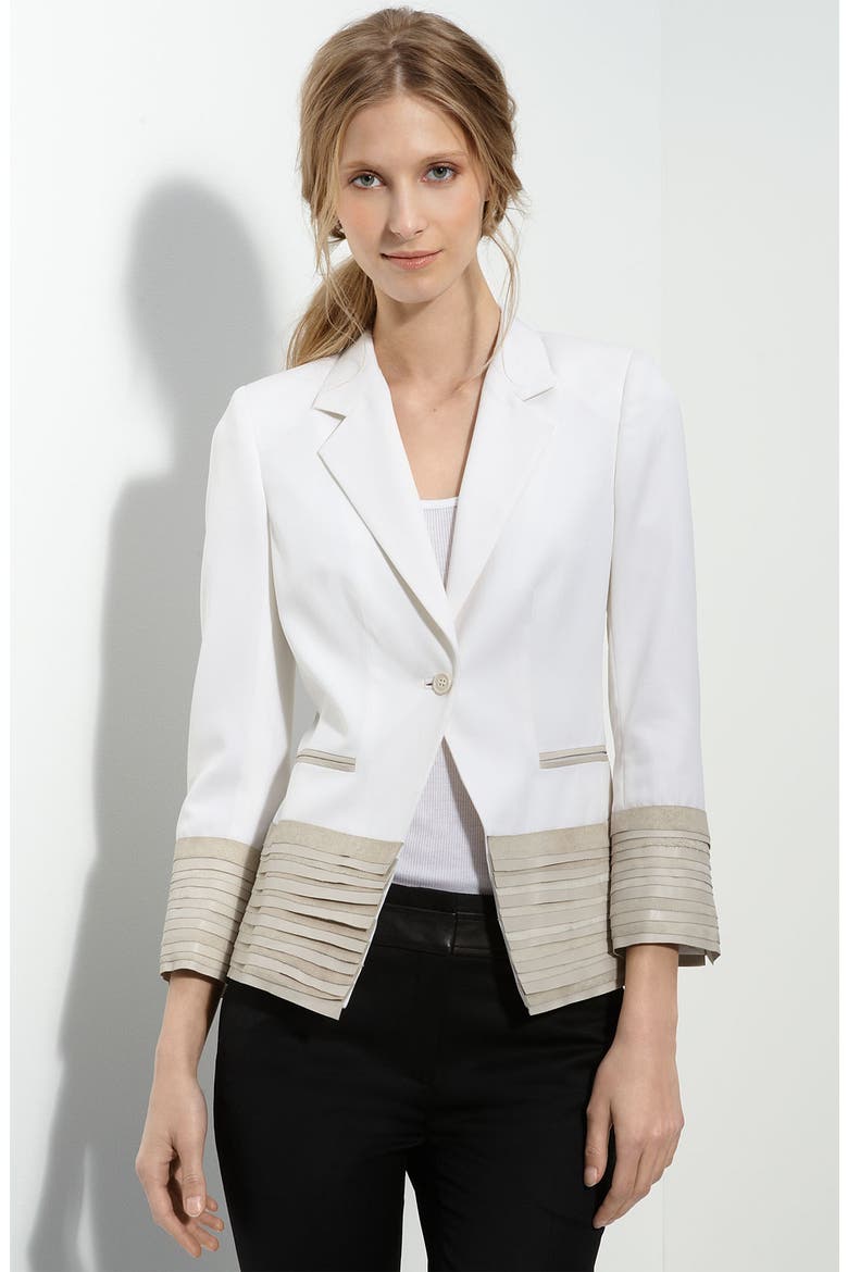 'Spring' Leather Trim Blazer, Main, color, IVORY