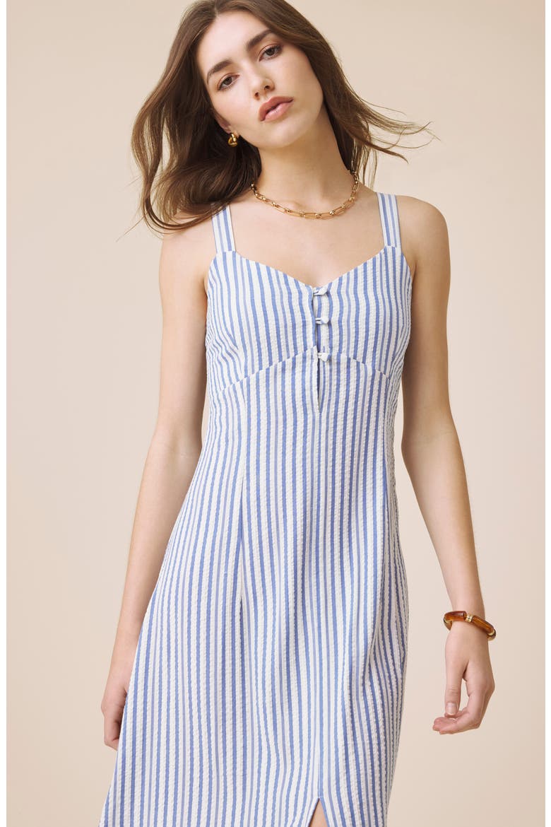 Madelyn Stripe Midi Dress, Alternate, color, WHITE/ AZURE BLUE