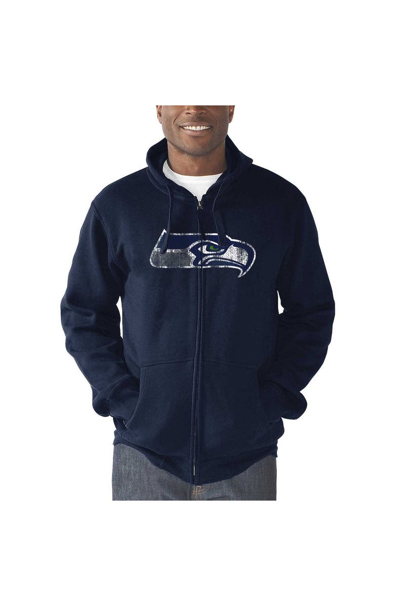 STARTER Men's G-III Sports by Carl Banks College Navy Seattle Seahawks Primary Logo Full-Zip Hoodie, Alternate, color, Navy