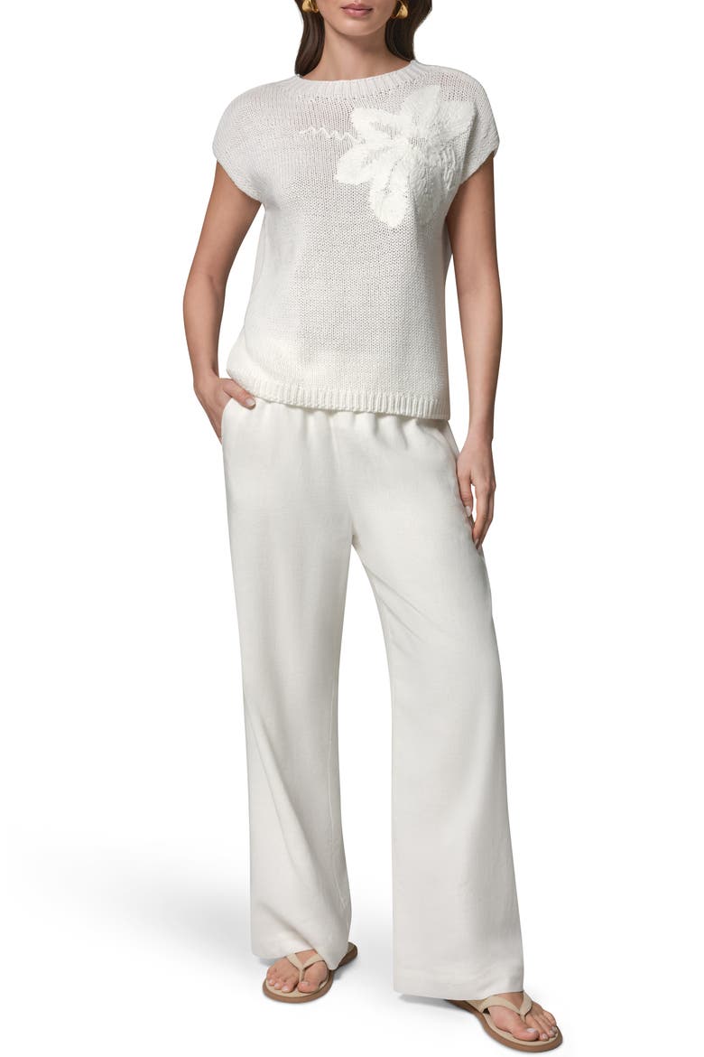 Floral Embroidered Short Sleeve Sweater, Alternate, color, CREAM/ CREAM