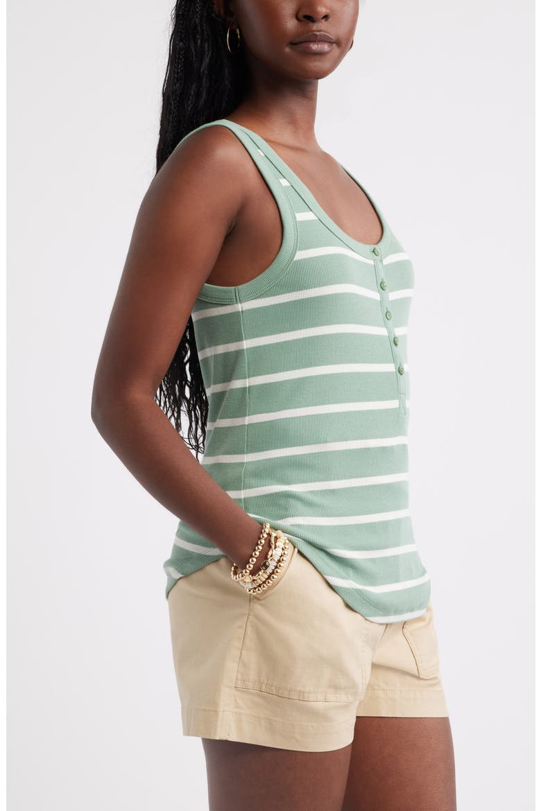Cotton Blend Rib Henley Tank, Alternate, color, GREEN- WHITE JANA STRIPE