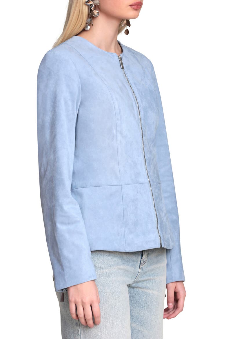 Peplum Faux Suede Jacket, Alternate, color, DUSTY BLUE