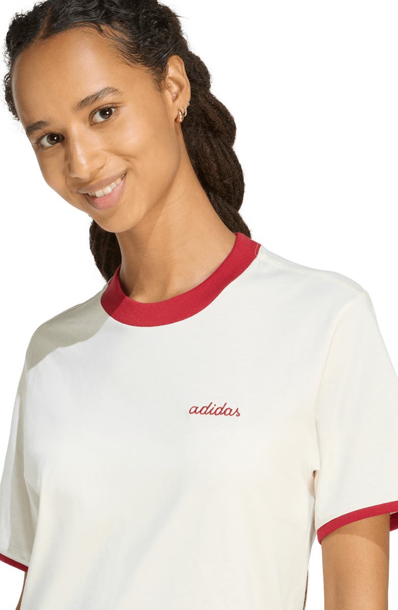 adidas Embroidered Logo Crewneck T-Shirt, Alternate, color, Off White/ Active Maroon