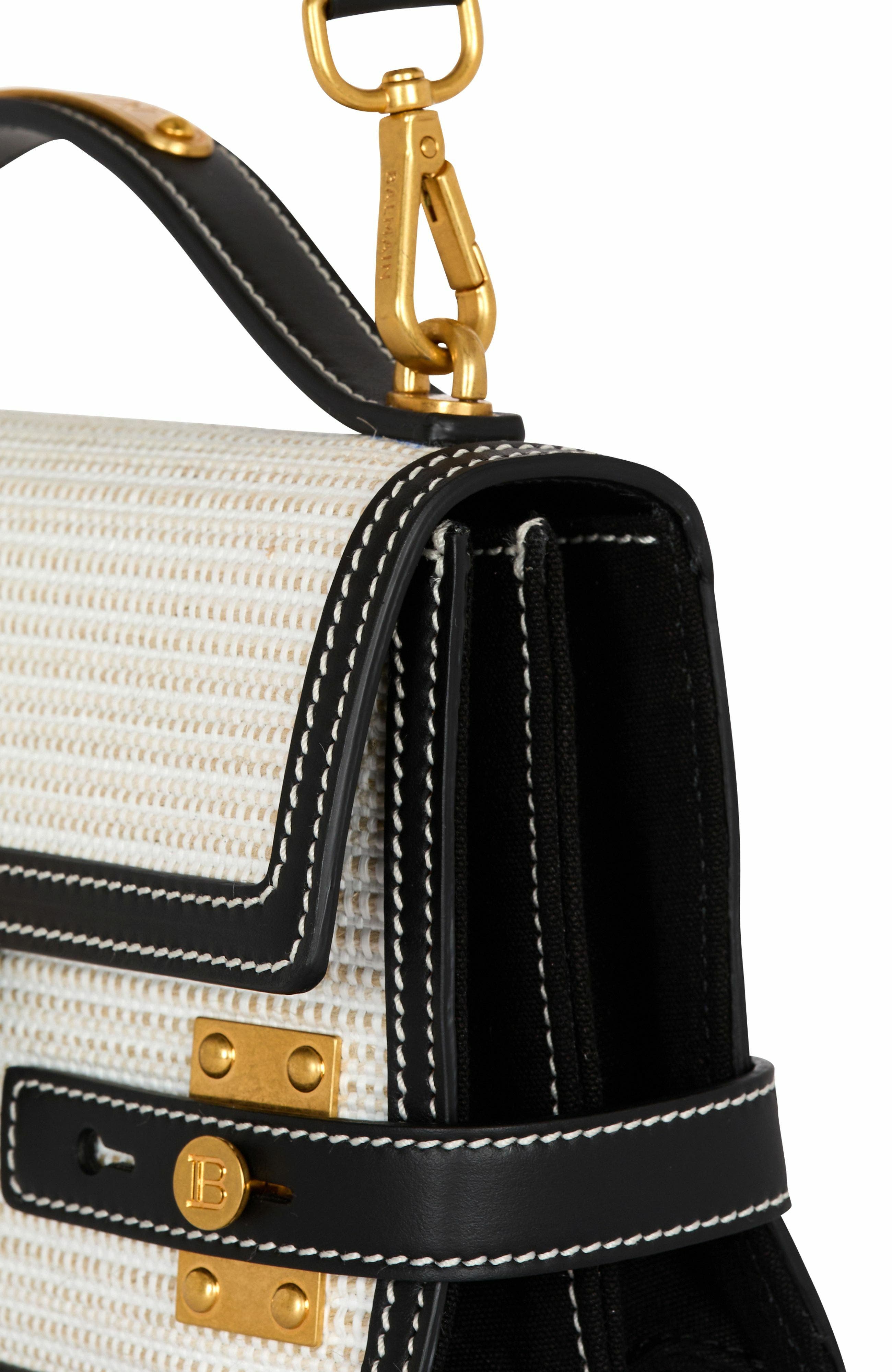 Balmain Raffia B-Buzz Shoulder 24 Bag, Alternate, color, 