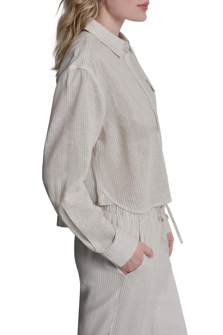 Striped Long Sleeve Linen Blend Top, Alternate, color, PEBBLE/ IVORY