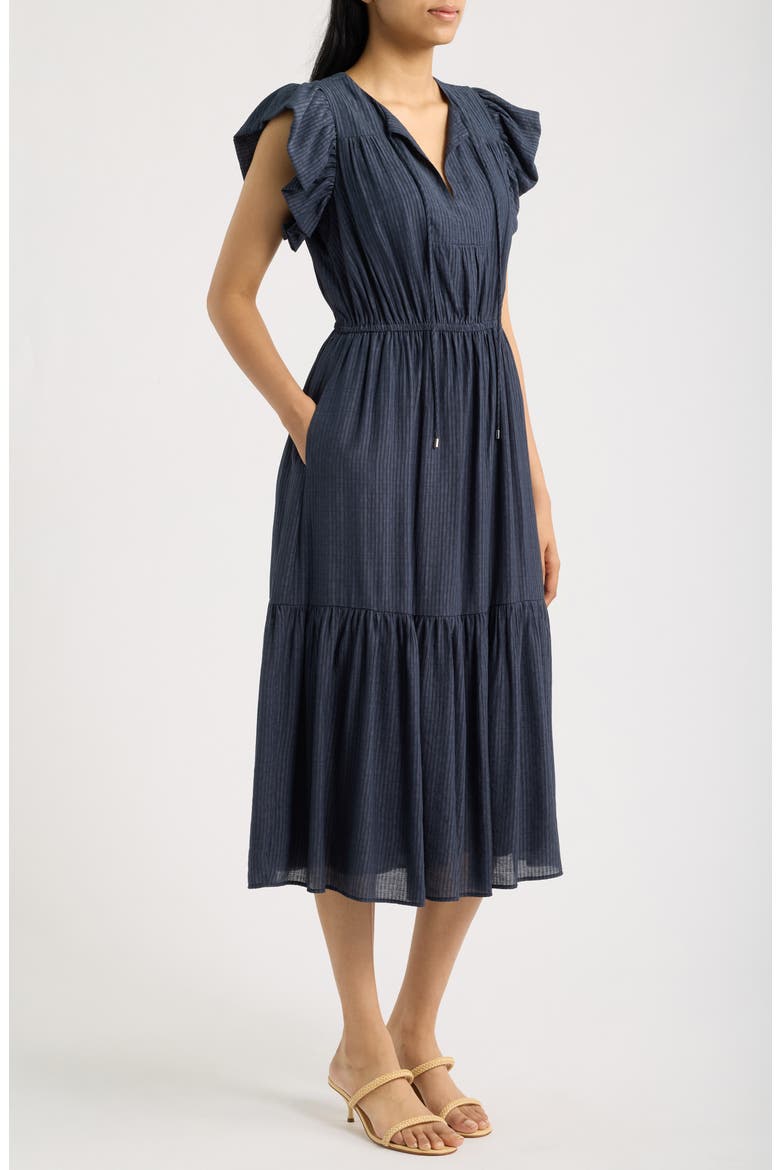 Stripe Tiered Midi Dress, Alternate, color, NAVY