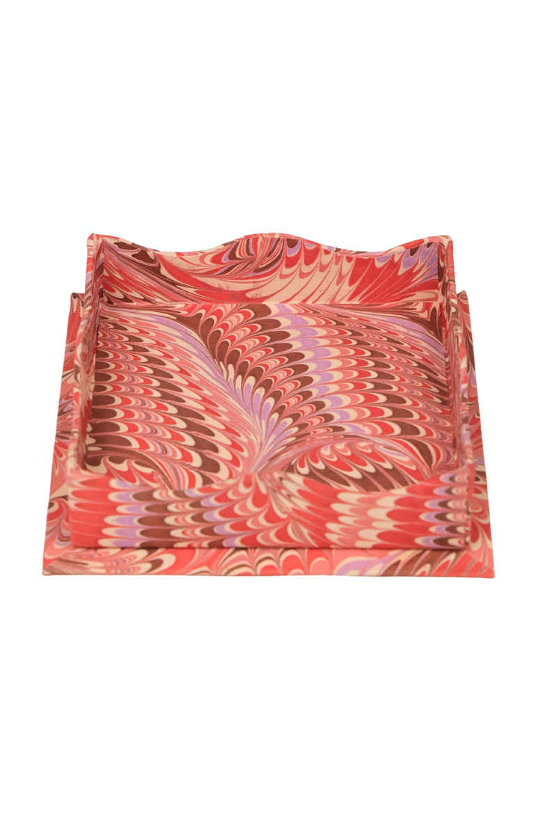 Inner Child Nesting Scalloped Hand-Marbled Tray - Set of 2, Alternate, color, Florentine Pink