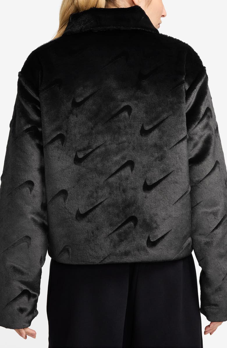 Nike Sportswear Essential Loose Fit Logo Debossed Faux Fur Jacket, Alternate, color, 