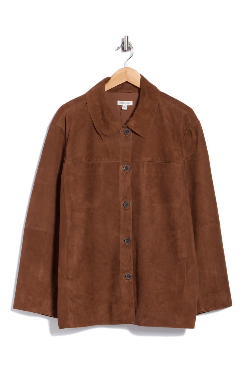 Suede Shirt Jacket, Main, color, BROWN MUSTANG