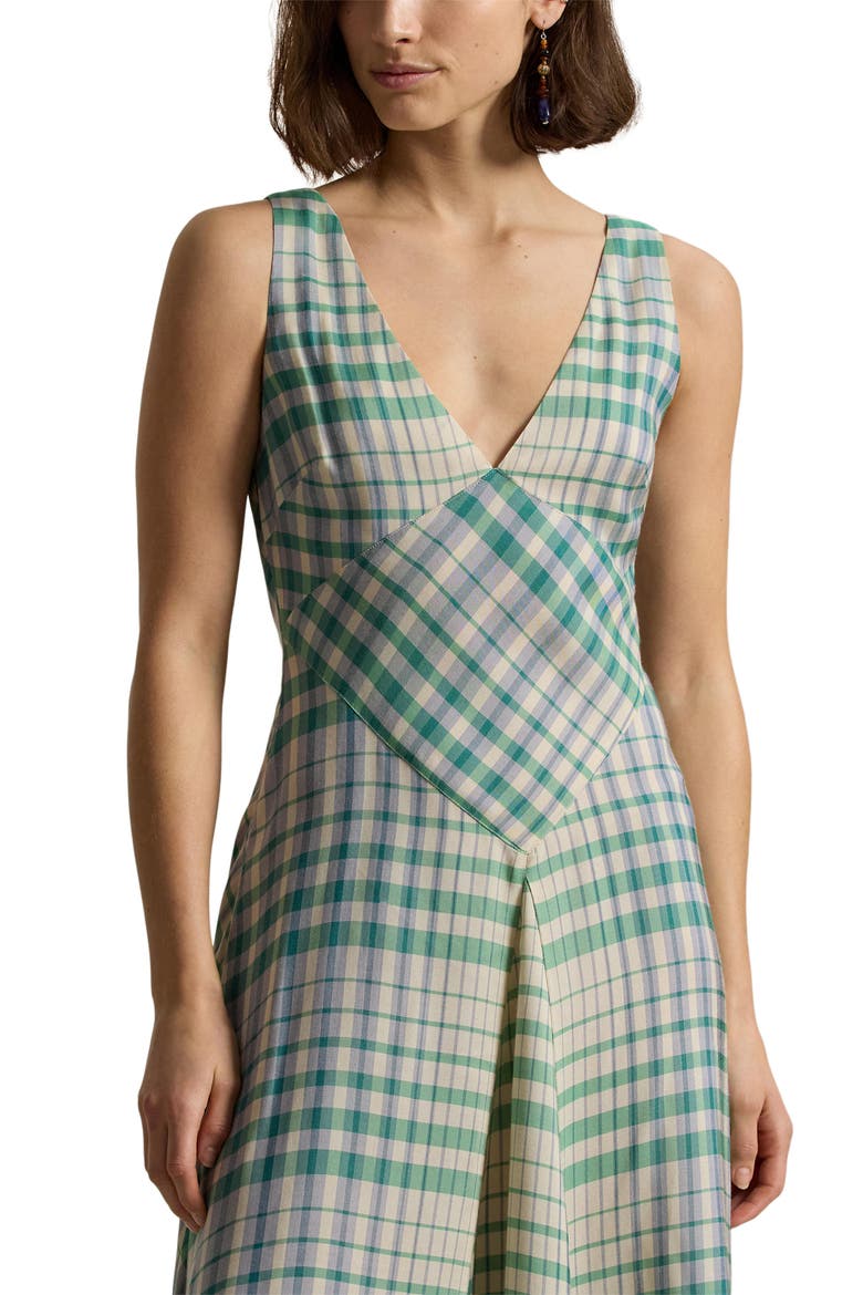 Plaid Sleeveless Twill Maxi Dress, Alternate, color, 2009 BLUE-LIGHT MAUVE PLAID