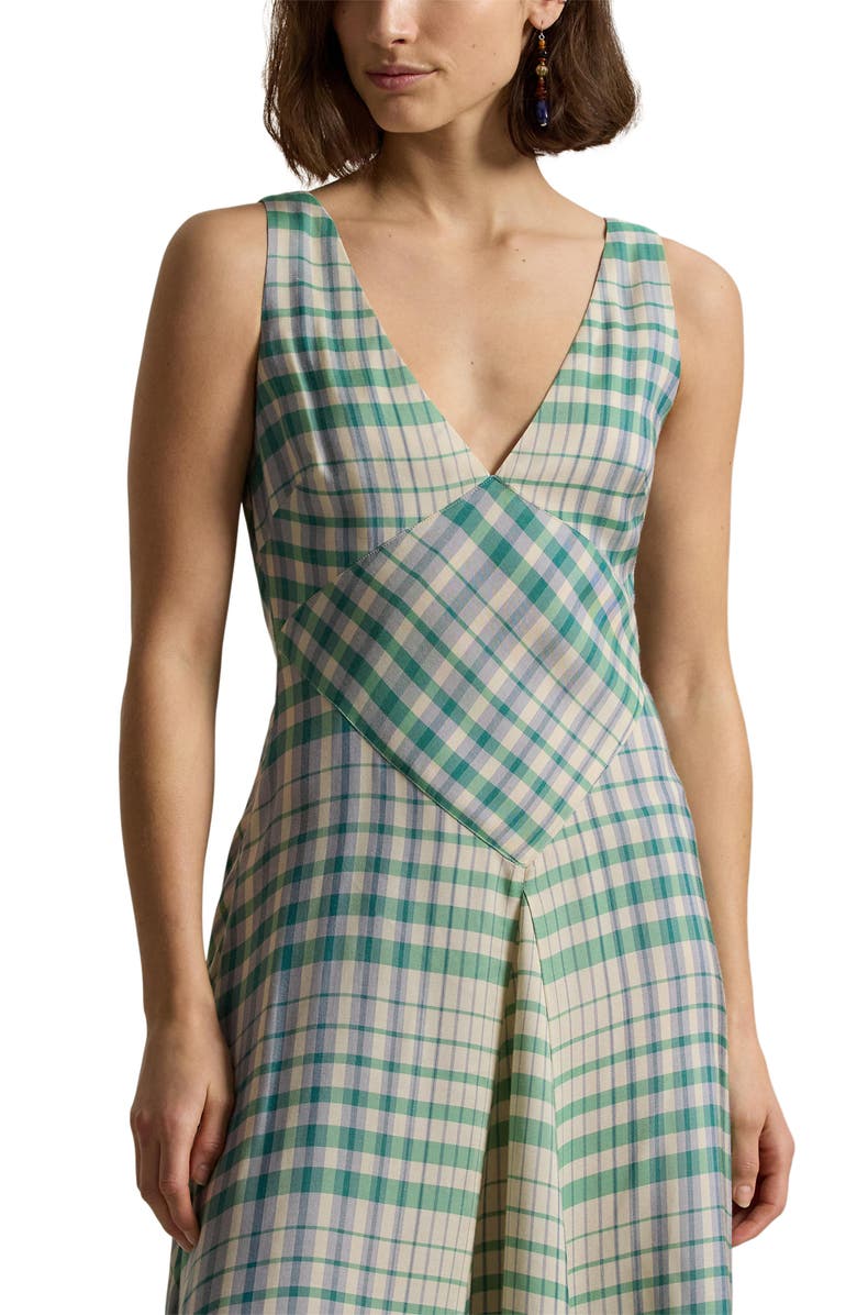 Polo Ralph Lauren Plaid Sleeveless Twill Maxi Dress, Alternate, color, 2009 Blue-Light Mauve Plaid