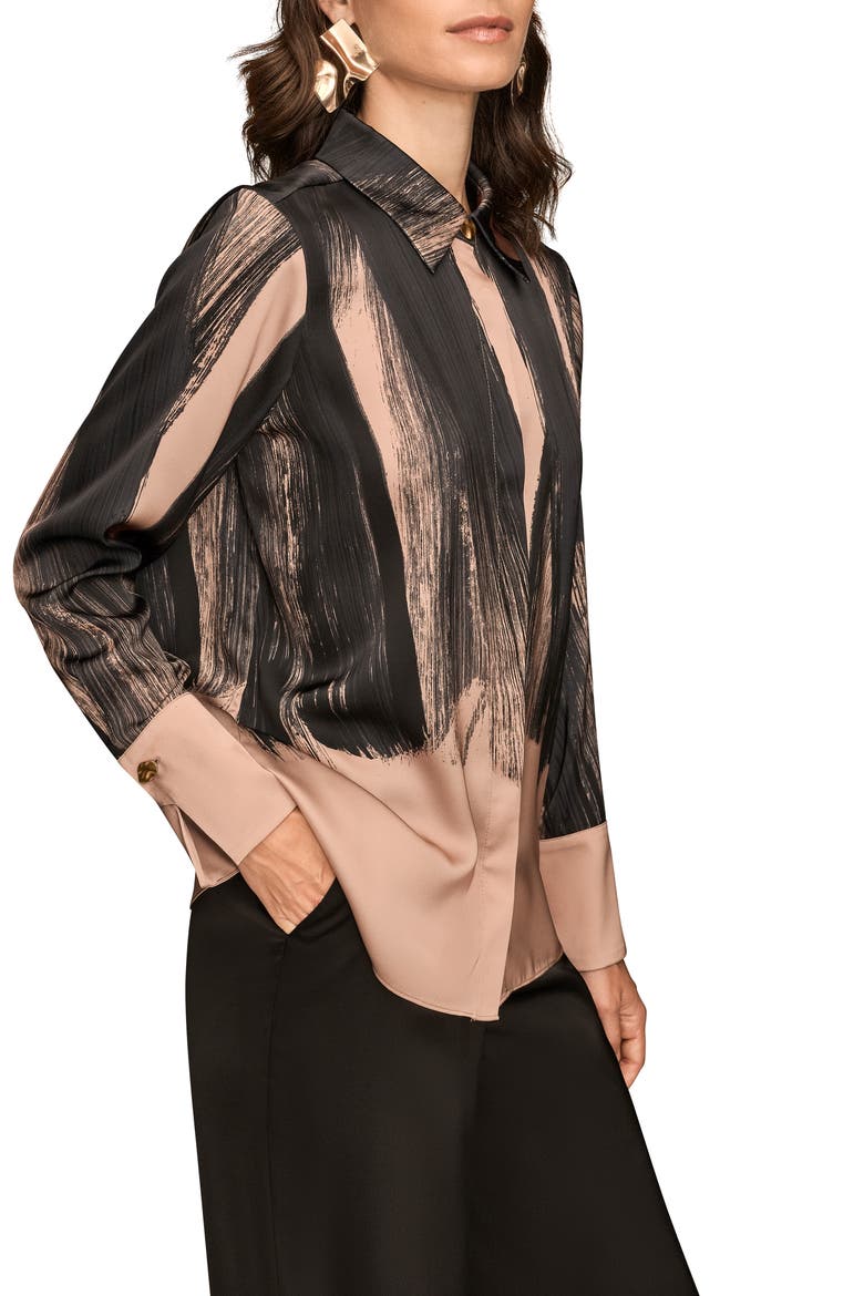 Print Satin Blouse, Alternate, color, FAWN/BLACK