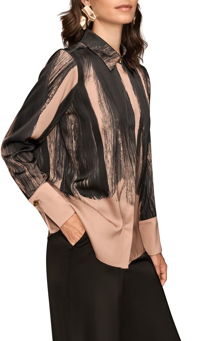 Donna Karan New York Print Satin Blouse, Alternate, color, Fawn/Black