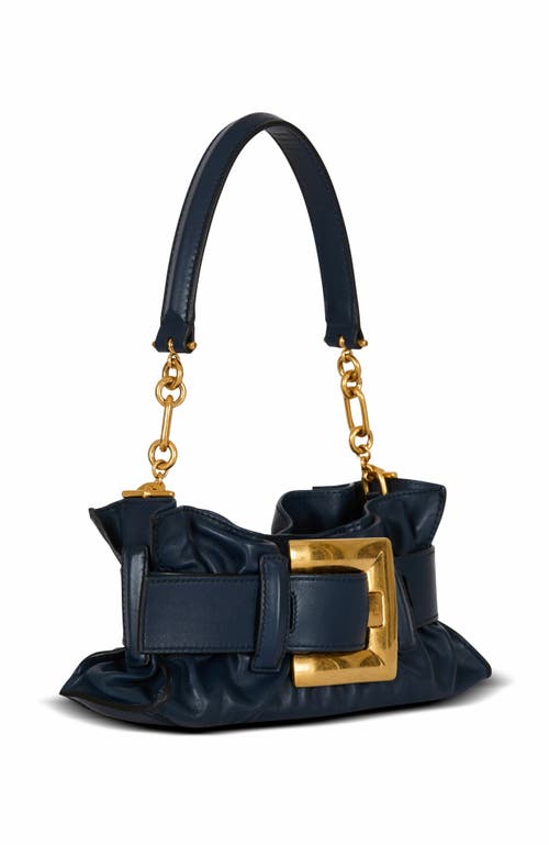 Balmain Anthem Mini Buckle Shoulder Bag In Calfskin Leather In Blue