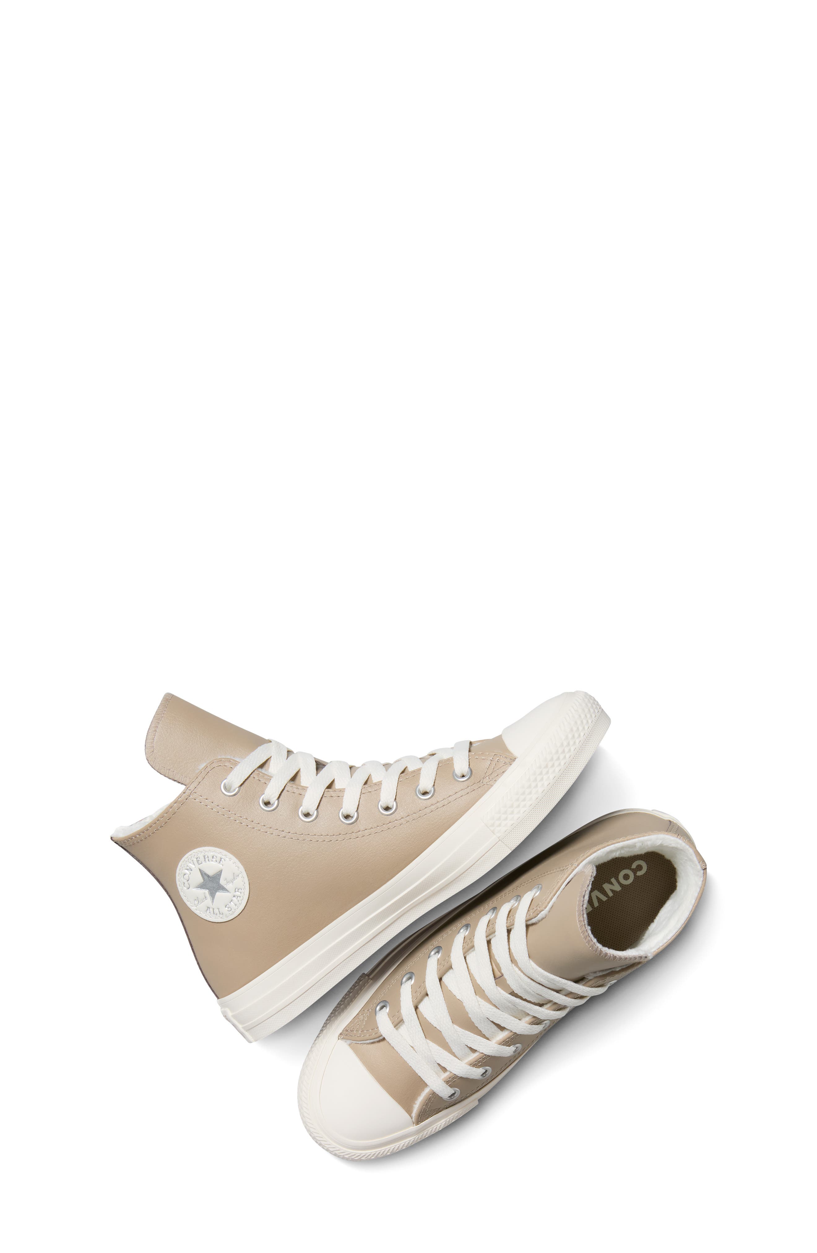 Converse Kids' Chuck Taylor All Star Fleece Lined Leather High Top Sneaker, Alternate, color, Vintage Cargo/ Egret/ Egret