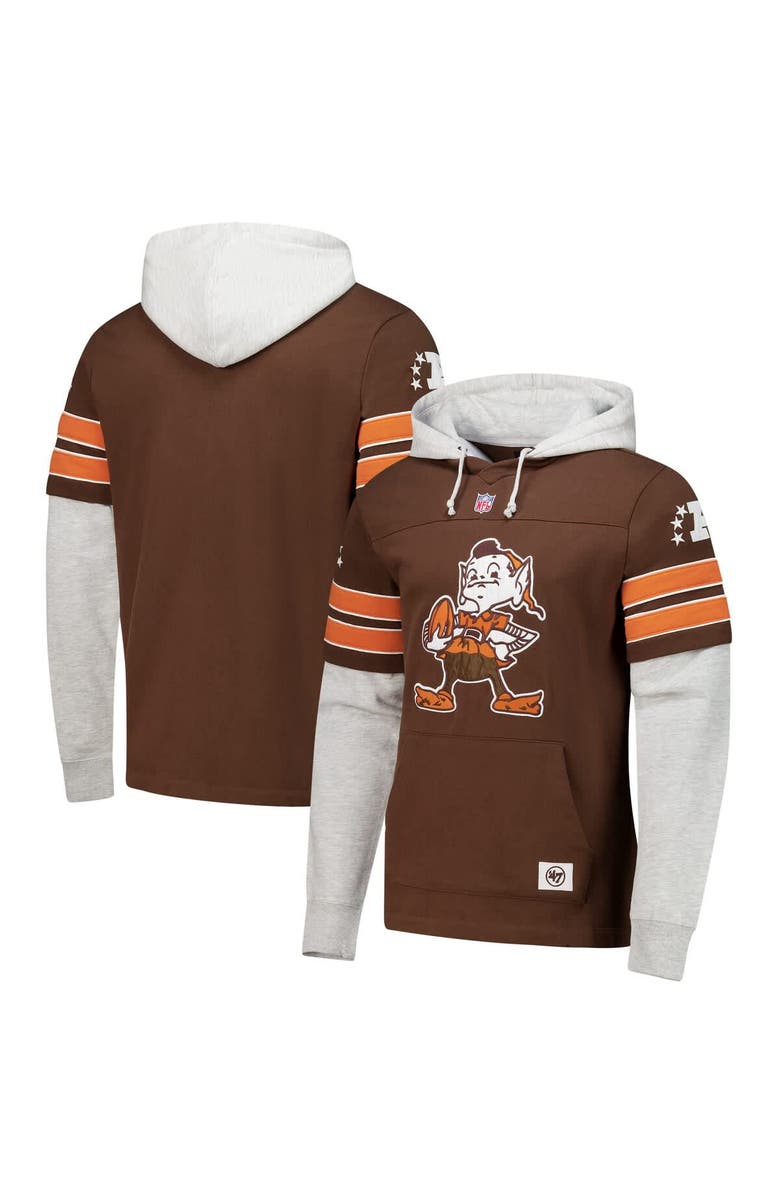 '47 Men's '47 Brown Cleveland Browns  Throwback Double Header Blitz Cornerback Pullover Hoodie, Main, color, Brown