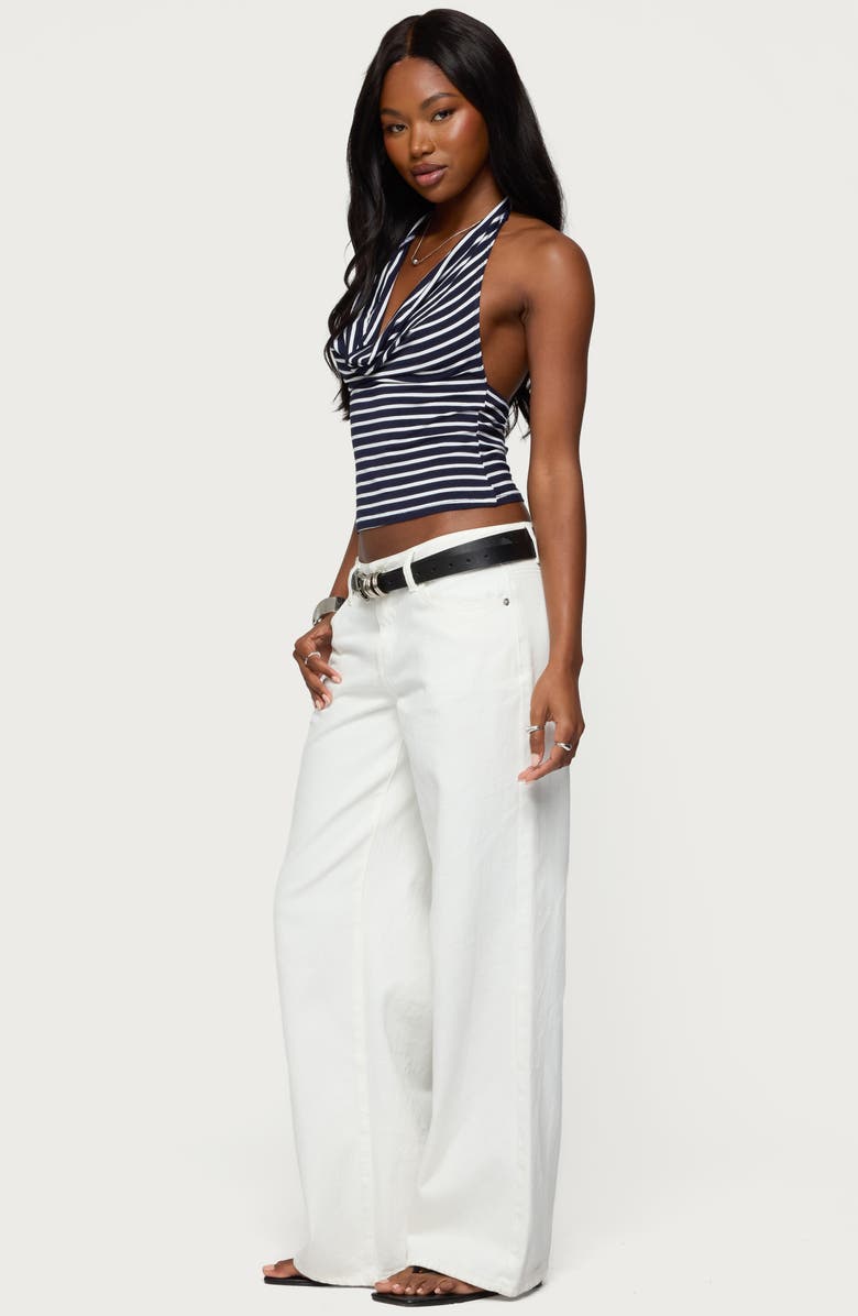 EDIKTED Stripe Cowl Neck Halter Top, Alternate, color, Navy-And-White
