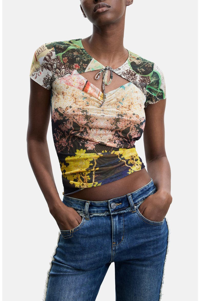 Cutout Mesh T-Shirt, Main, color, GREEN