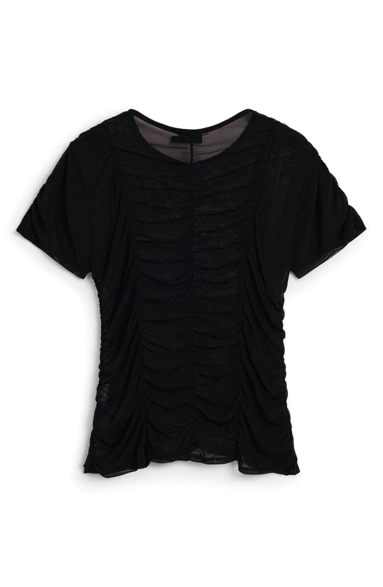 Desigual Floral Semi Sheer Tulle Crop T-Shirt, Alternate, color, Black