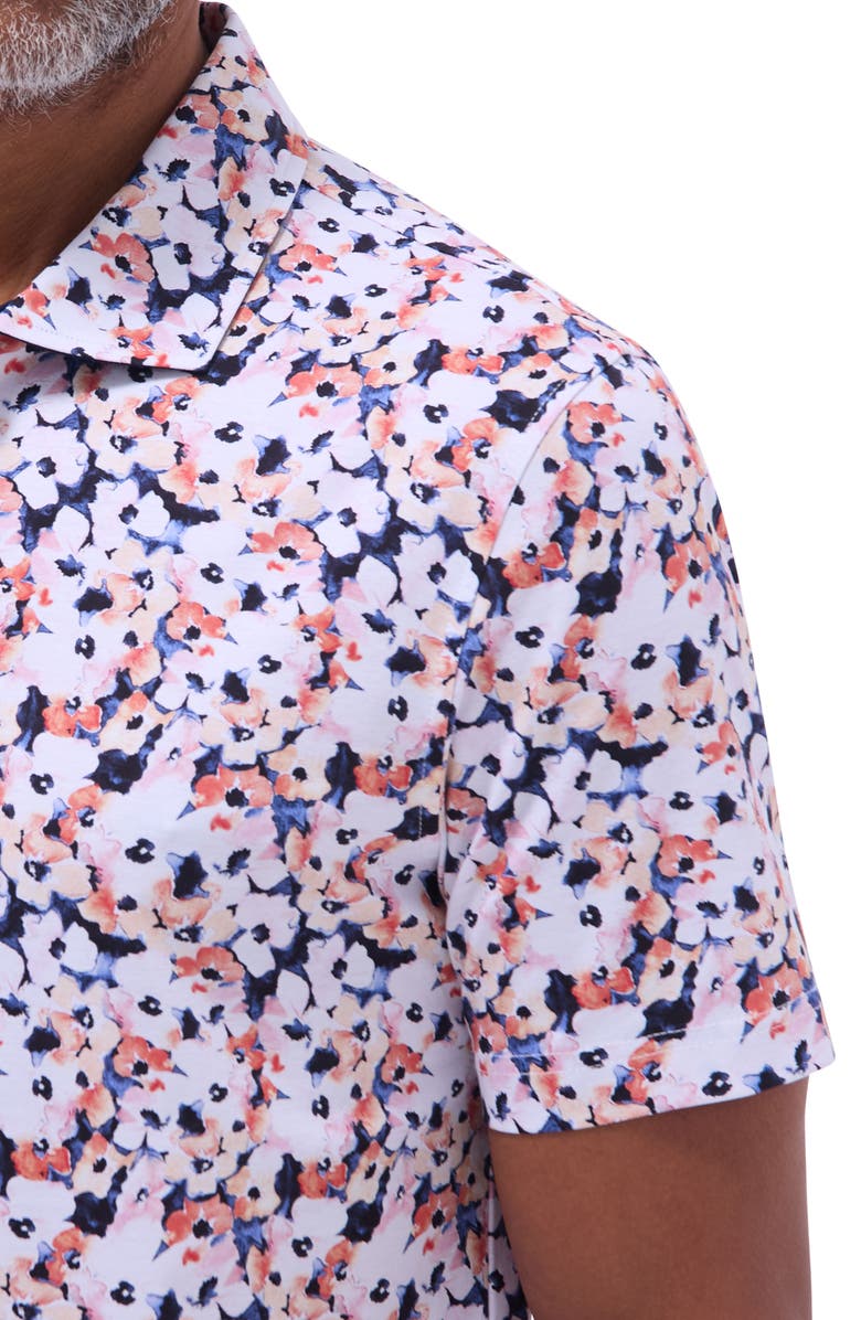 Bugatchi Hendrix Digital Floral Print Pima Cotton Polo, Alternate, color, Navy