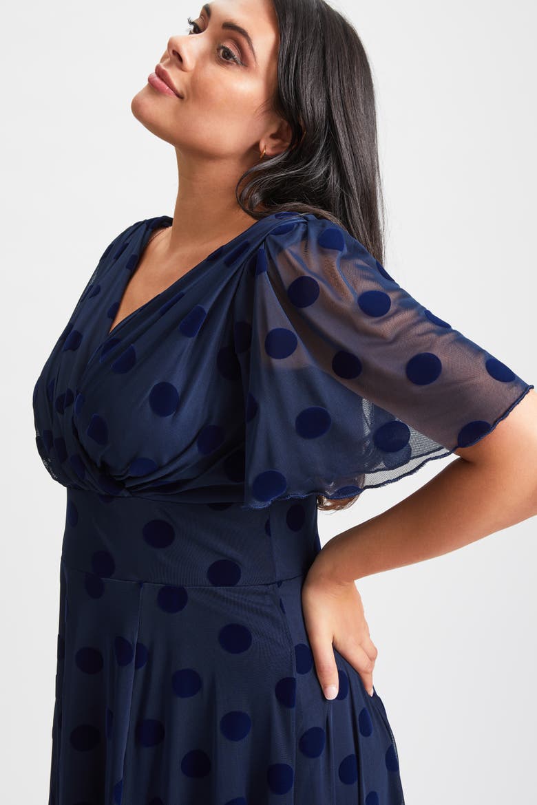 Victoria Velvet Flock Midi Dress, Alternate, color, Dark Navy Flock