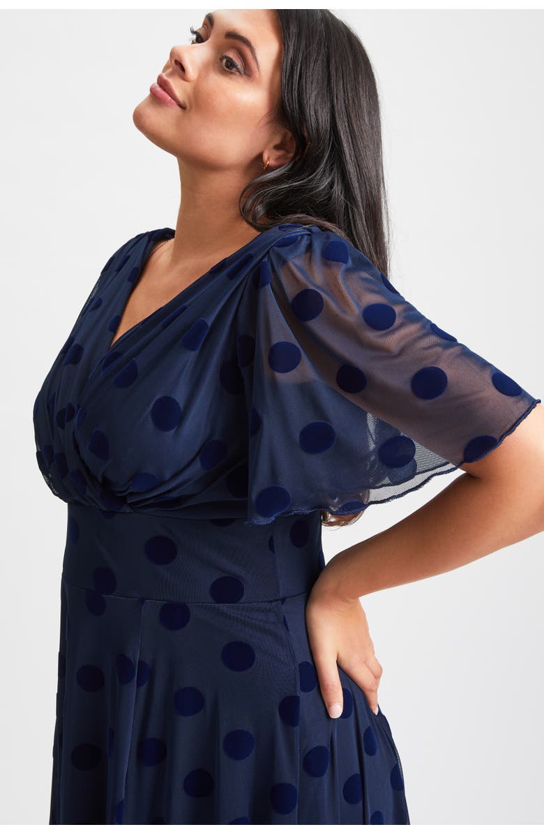 Scarlett & Jo Victoria Velvet Flock Midi Dress, Alternate, color, Dark Navy Flock