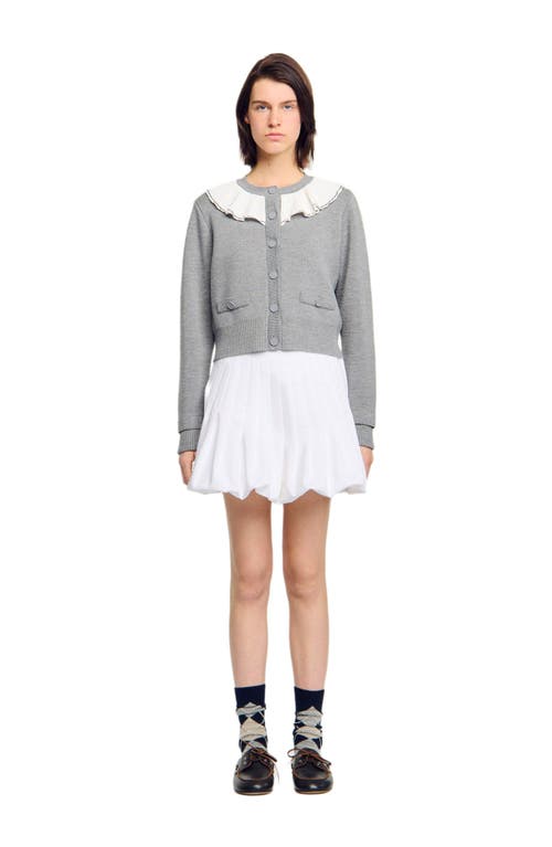 Sandro Womens Contrast-collar Button-down Knitted Cardigan Grey In Gray