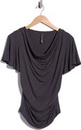 Renee C Flutter Sleeve Cowl Neck Top