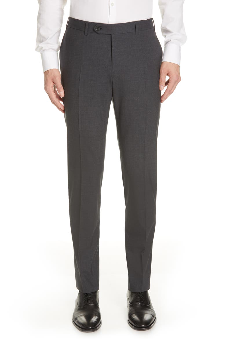 Flat Front Classic Fit Solid Stretch Wool Dress Pants, Main, color, CHARCOAL