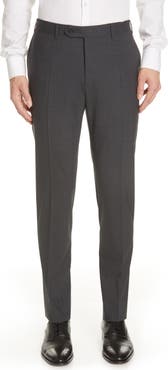 Canali Flat Front Classic Fit Solid Stretch Wool Dress Pants