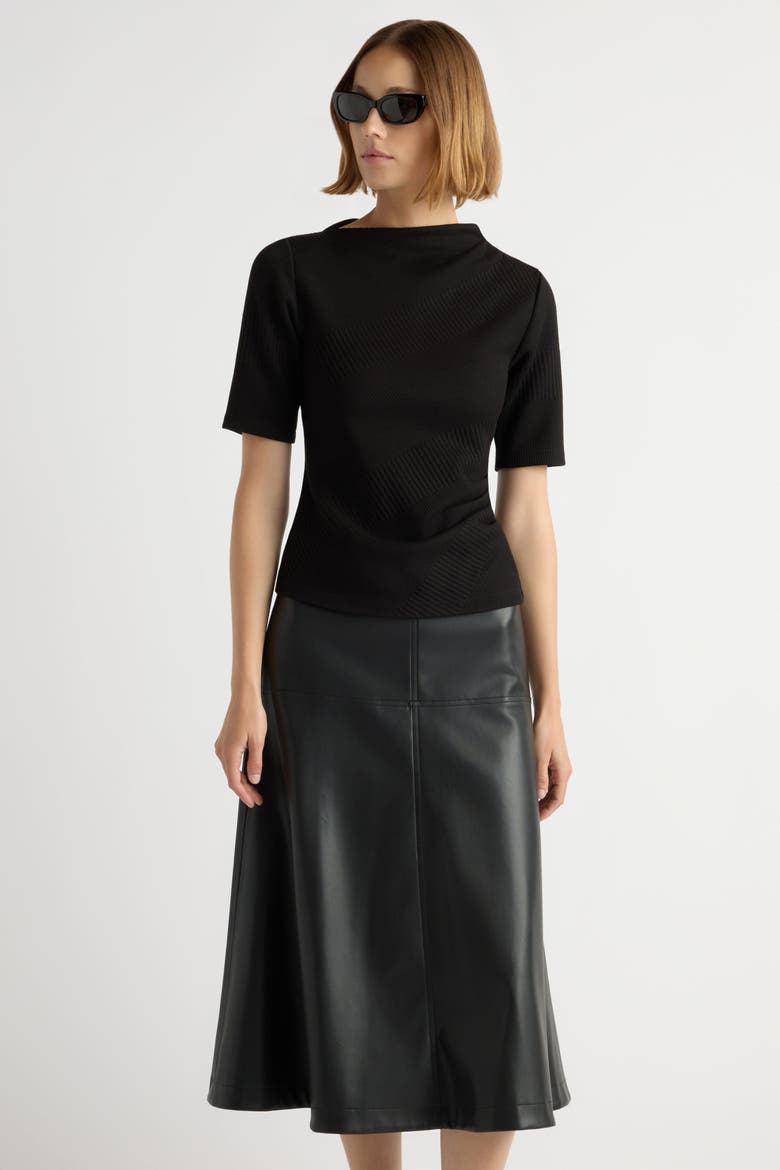 Pauline Ribbed Asymmetric Neck Top, Alternate, color, Black