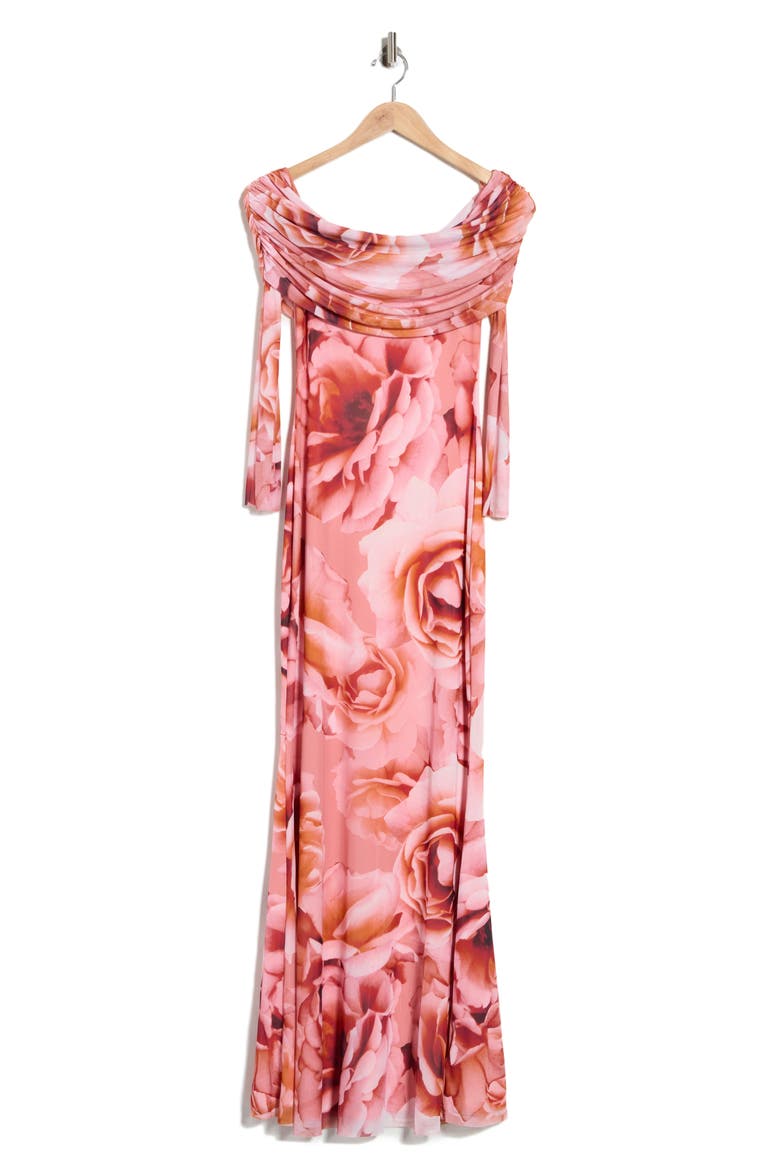 Thelma Off the Shoulder Long Sleeve Dress, Alternate, color, PEACH ROSES