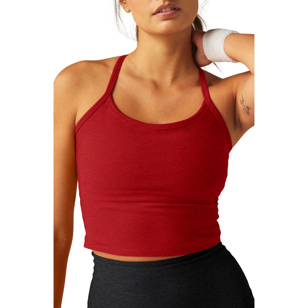 Beyond Yoga Space Dye Slim Racerback Crop Tank in Ruby Red Heather