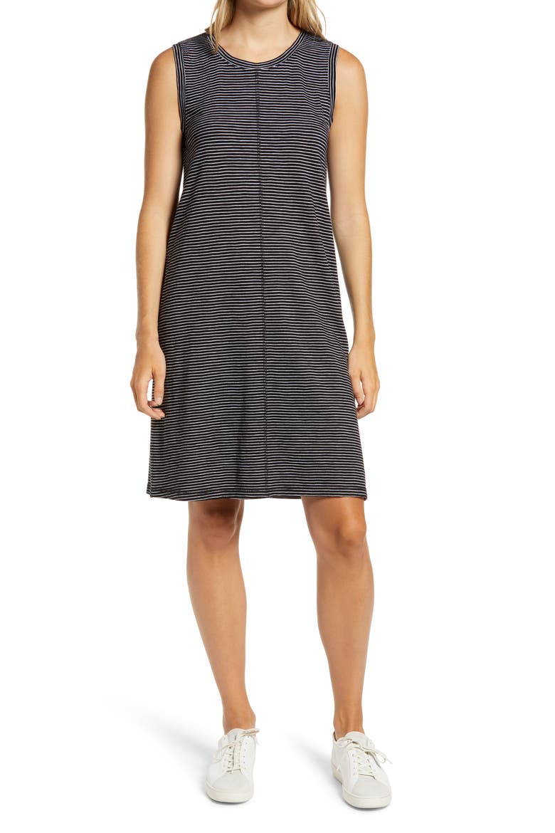 Muscle Tank Dress, Main, color, BLACK- WHITE STRIPE