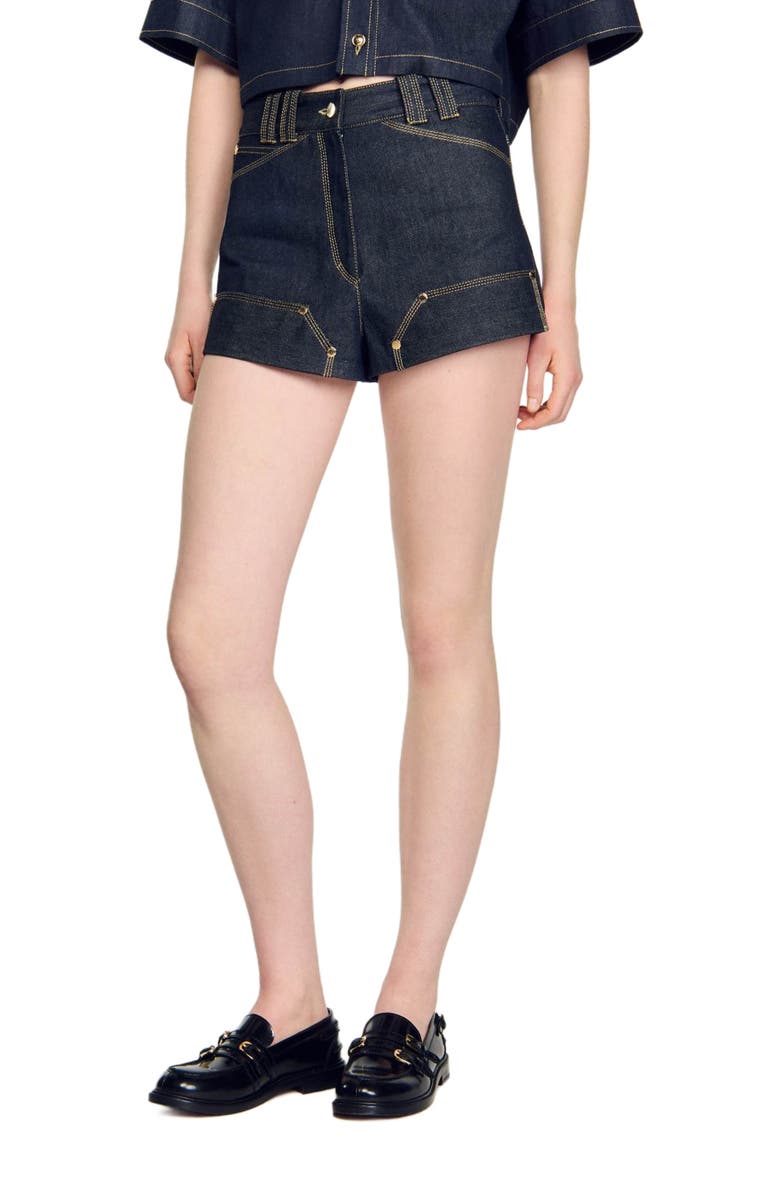 SANDRO Raw denim shorts, Alternate, color, 