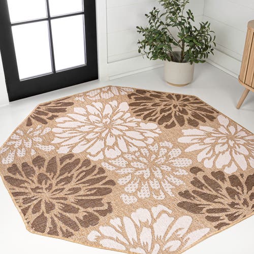 Jonathan Y Zinnia Modern Floral Textured Weave Octagon Indoor/outdoor Area Rug In Neutral