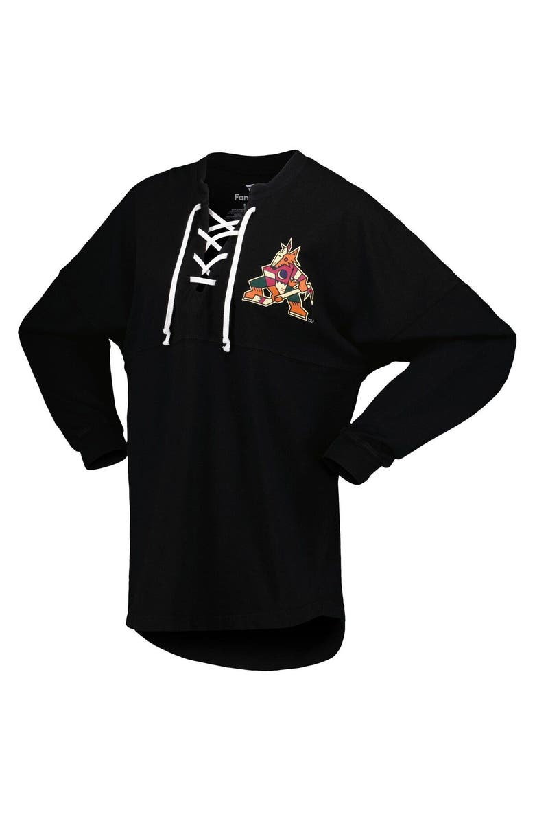 FANATICS Women's Fanatics Branded Black Arizona Coyotes Spirit Lace-Up V-Neck Long Sleeve Jersey T-Shirt, Alternate, color, 