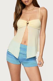 EDIKTED Reeve Split Front Sheer Mesh Top