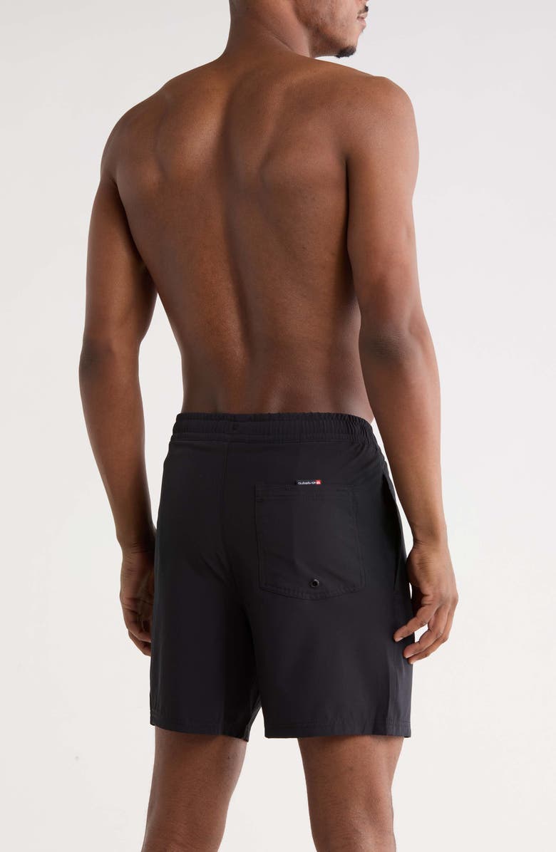 Quiksilver Trade Logo Stripe Volley Swim Shorts, Alternate, color, Black