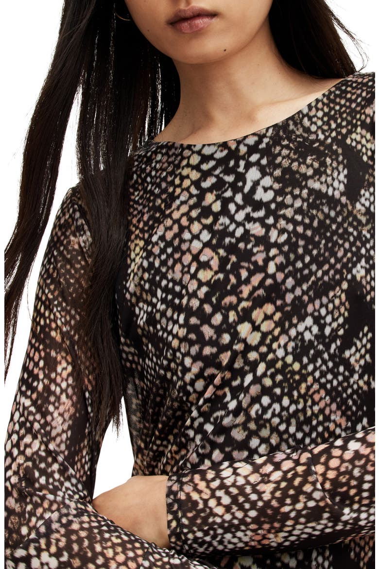 Nora Waimea Snakeskin Print Long Sleeve Dress, Alternate, color, BLACK