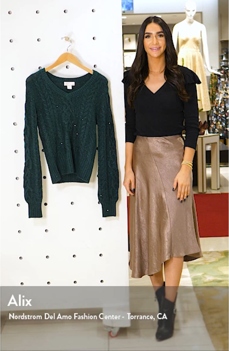 Sequin Cable Knit Puff Sleeve Sweater, sales video thumbnail