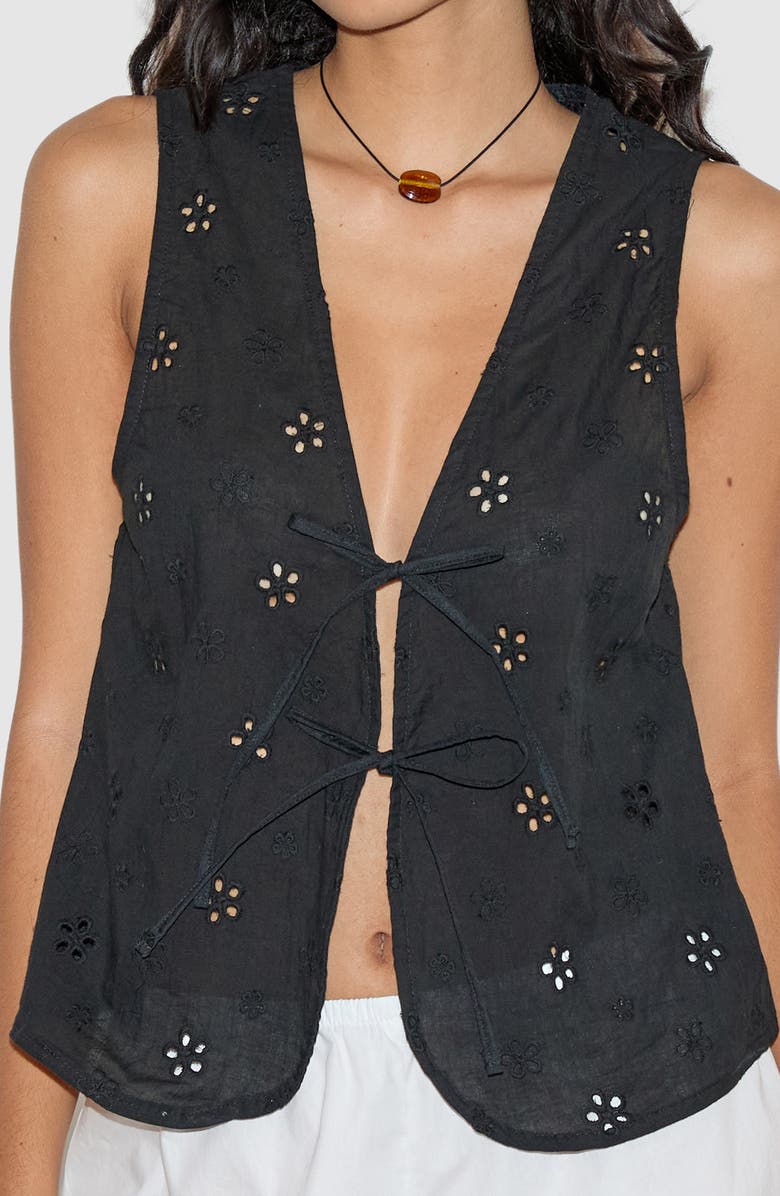 Motel Kayve Tie Front Vest, Alternate, color, Flower Broderie Black