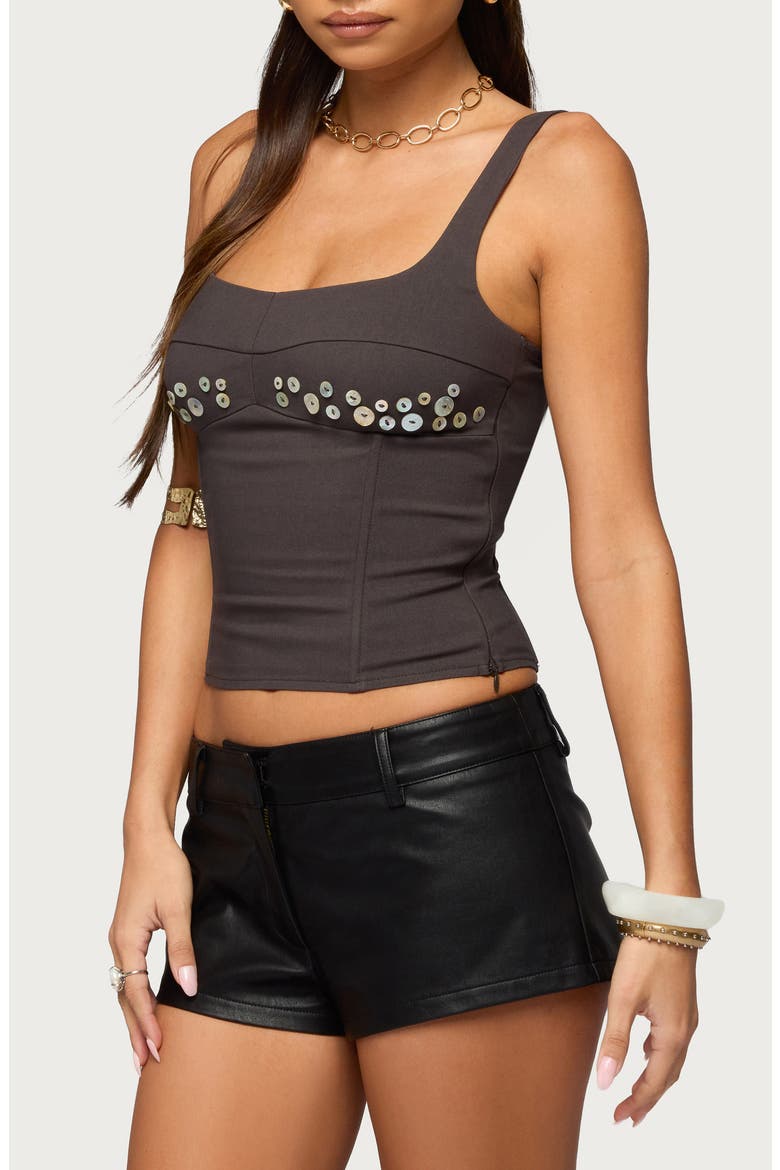 Libbie Iridescent Button Corset Top, Alternate, color, DARK-BROWN