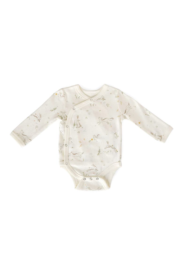 Long Sleeve Organic Cotton Wrap Bodysuit, Main, color, FIELD OF DREAMS