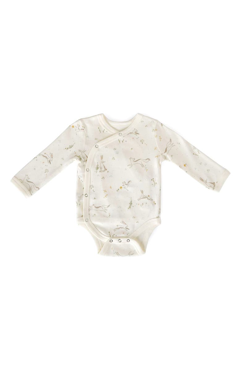 Pehr Long Sleeve Organic Cotton Wrap Bodysuit, Main, color, Field Of Dreams